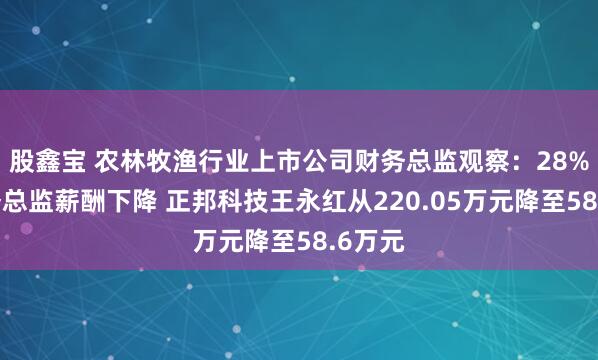 股鑫宝 农林牧渔行业上市公司财务总监观察：28%的财务总监薪酬下降 正邦科技王永红从220.05万元降至58.6万元