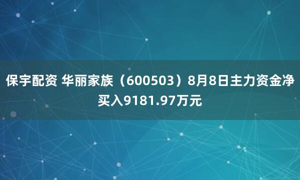 保宇配资 华丽家族（600503）8月8日主力资金净买入9181.97万元