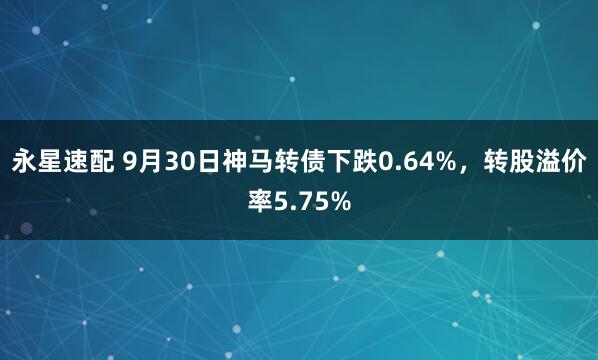永星速配 9月30日神马转债下跌0.64%，转股溢价率5.75%